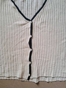Cream &amp; Black Ribbed Cardigan Top