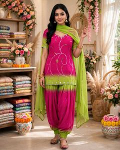 Stunning Pink &amp; Green Lehenga Choli Set