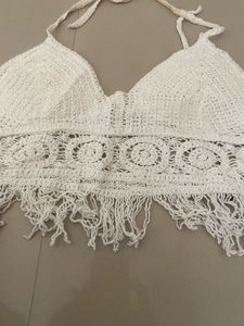 Boho Crochet Fringe Halter Top and shorts