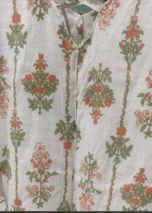 White Kurta with Floral Print