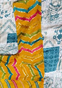 Mustard Embroiderd 3pc set Skirt, Crop top &amp; Shrug