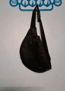 Black Leather Sling Chest Bag