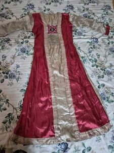 Elegant Maroon &amp; Gold Ethnic Gown Size - S