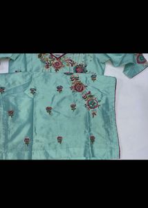 Teal Kurta Set with pink dupatta