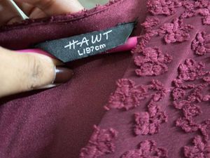 Burgundy Textured Midi Dress