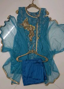 Teal Kurta Set with Golden Embellishment