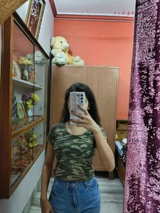Camouflage Print Crop Tshirt