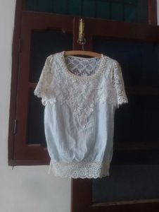 Exquisite Pearl Embellished Lace Blouse