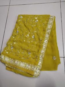 Stunning Mustard Yellow Embroidered Saree