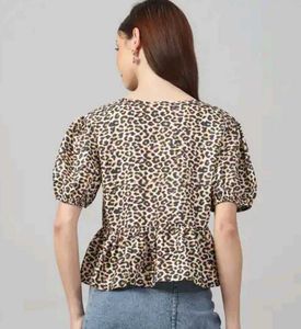Leopard Print Peplum Top(burnt toast)