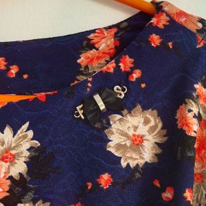Blue And Peach Floral Print Western Top XXL Size