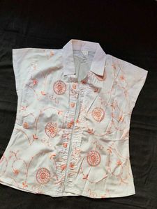 Embroidered Button-Up Top