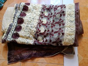 Saree Brwon Golden Color Mix Net