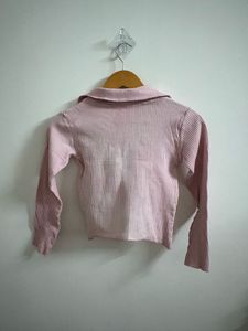 Ribbed Collared Pink Top