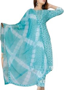 Beautiful Blue &amp; White Cotton Kurta Set