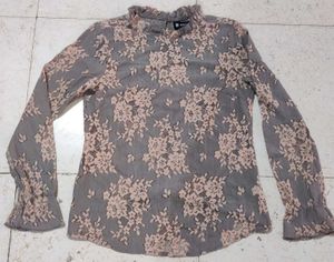 Grey and peach lace transparent top