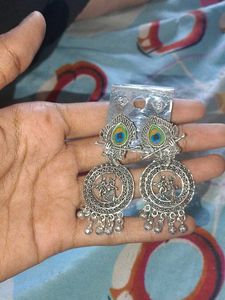 Oxidised Peacock Design Jhumka Earrings