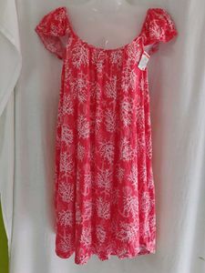 Coral Print Off-Shoulder Mini Dress
