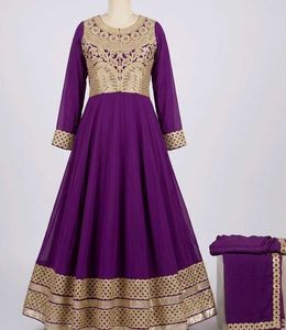 Elegant Purple Embroidered Anarkali Gown with dupa