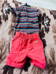Striped Polo &amp; Red Shorts Set