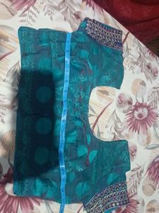 Teal & Purple Embellished Saree With Blouse
