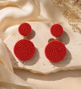 Red Beaded Dangle Earrings