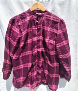 Vero Moda Plain checkered  puff sleeve  blouse/top