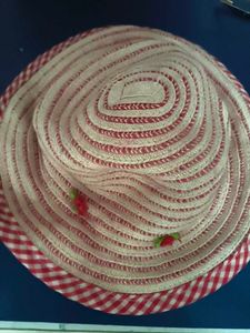 Red &amp; White Striped Bucket Hat with Flower Accents