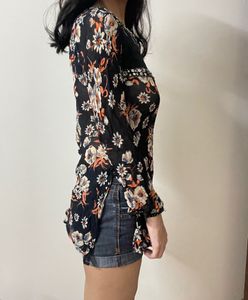 y2k Floral Print Embellished kurti Top