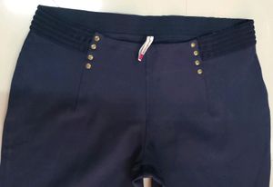 Navy Blue Embellished Waist Pants