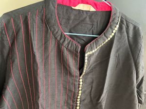 Black Kurta with Red Trim