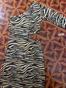 Trendy One-Shoulder Zebra Print Dress