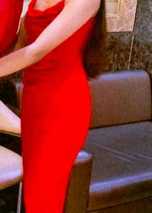 Red cowl neck bodycon dress