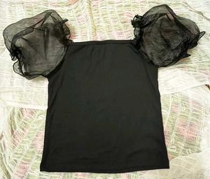 Puffy Net Sleeves Crop Top