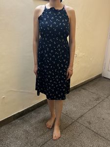 Blue Color  Dress With Light Vlue Flowers On It