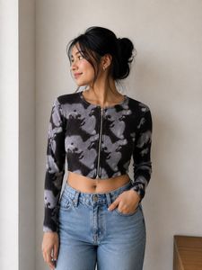 Womens Cropped Zip Up Sweater