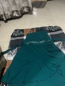 Elegant Teal Party Dress with Embellished Waist