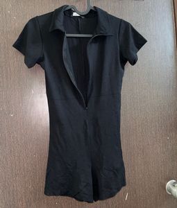 Black Shirt Collar Playsuit
