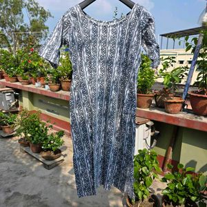 Grey & White Printed Cotton Kurta