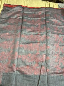 Falls done Elegant Grey &amp; Pink Floral Saree
