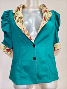 Teal Floral Trim Blazer