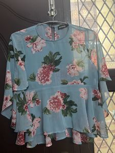 Sassafras Georgette Asymmetric Floral Top