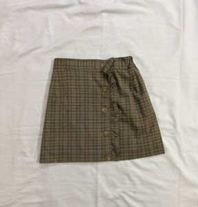 Button-Front Plaid Mini Skirt