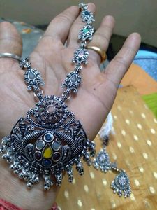 Heavy Oxidised Silver Necklace and Earrings Set