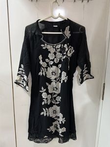 Black Kurta with White Floral Print