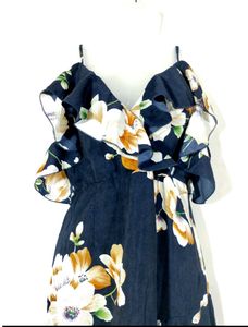 Navy Blue Floral ruffle dress