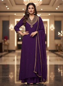 Purple Kurta With Dupatta For Party Wear