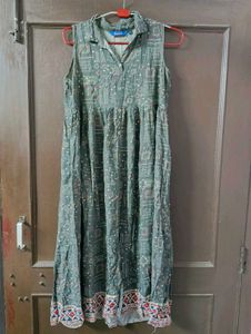 Green Printed Ethnic Gown