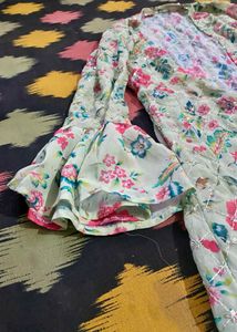 Floral Print Kurta with Bell Sleeves