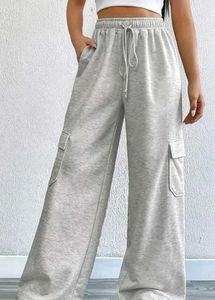 Grey Wide Leg Cargo Pants